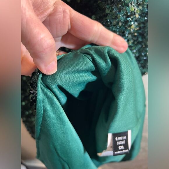 Green Sequin One-Shoulder Dress side slit, event dress-prom, wedding, elegant - Picture 7 of 9